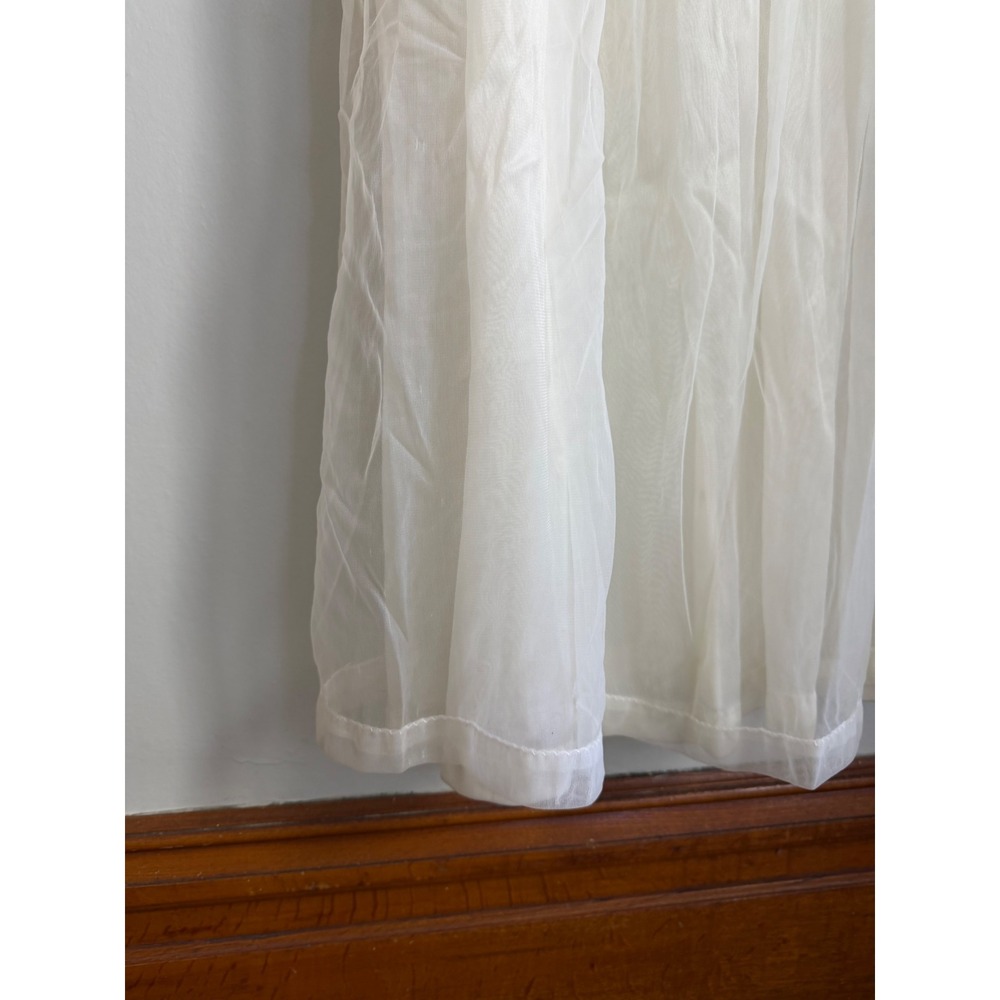 Vintage Cream Lace Trim Nightgown Sheer Maxi slip Pearl Detail romantic Wedding - Picture 9 of 16